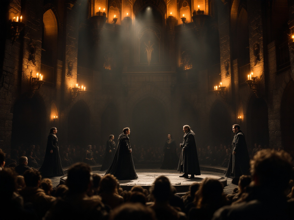 Courtroom trial scene from a recent production