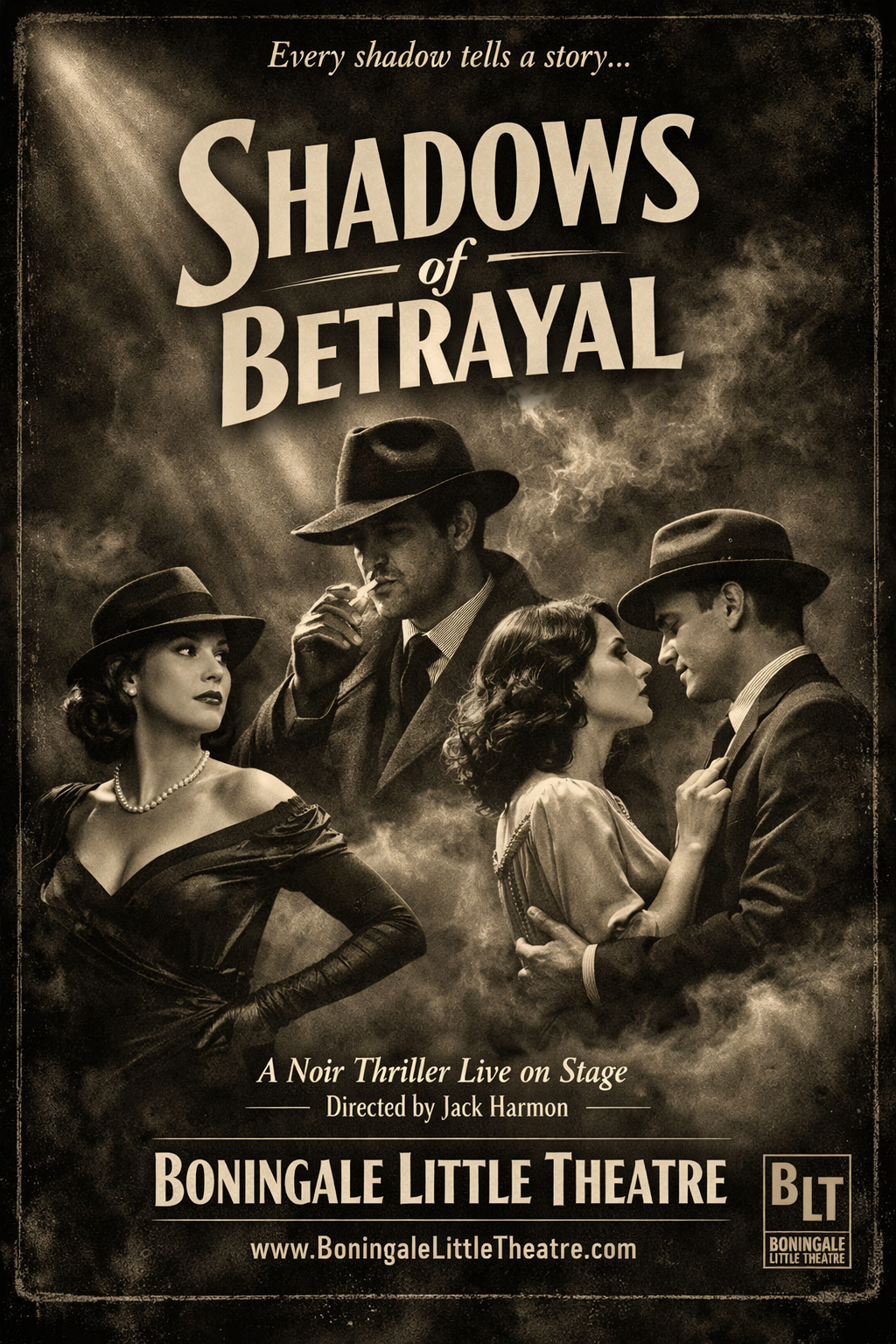 Poster for 'Shadows of Betrayal', a noir thriller